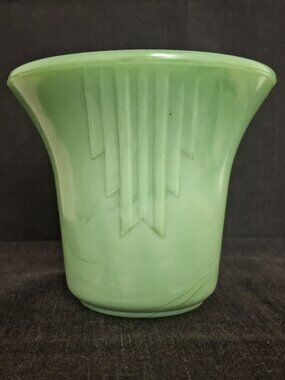 Vintage Akro Agate Jadite Jadeite Glass Flower Pot Art Deco Graduated Darts 4"
